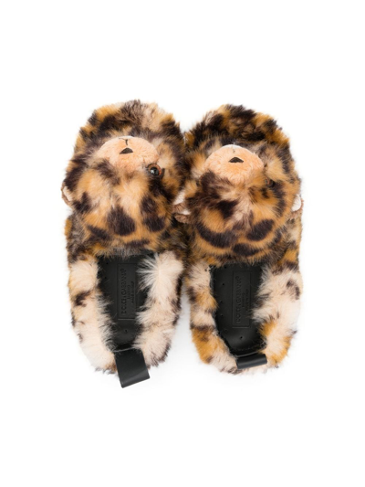 Shop Dolce & Gabbana Shearling Animal-toy Slippers In Brown