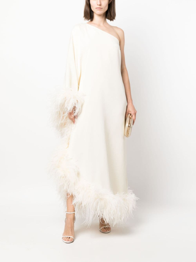 Shop Taller Marmo Ostrich-feather One-shoulder Dress In Neutrals