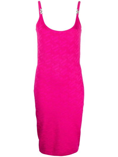 Shop Versace La Greca Medusa '95 Knitted Midi Dress In Pink