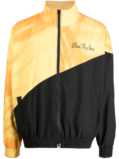 Shop Blue Sky Inn Embroidered-logo Two-tone Jacket In Yellow