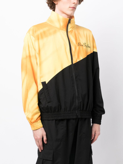 Shop Blue Sky Inn Embroidered-logo Two-tone Jacket In Yellow