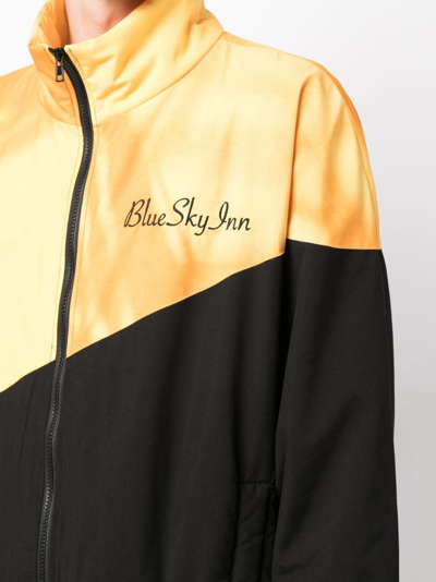 Shop Blue Sky Inn Embroidered-logo Two-tone Jacket In Yellow