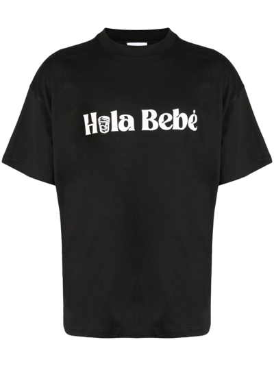 Shop Blue Sky Inn Hola Bebé Cotton T-shirt In Black