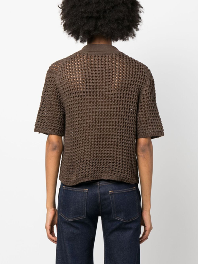 Shop Theory Camp-collar Open-knit Shirt In Brown