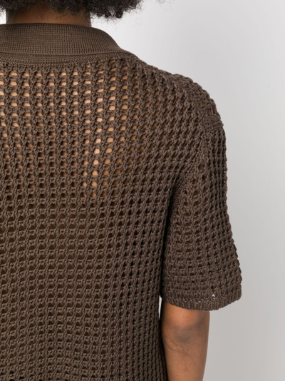 Shop Theory Camp-collar Open-knit Shirt In Brown