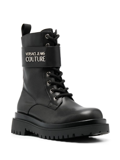 Versace Jeans Couture Logo Lettering Lace-up Combat Boots In Black