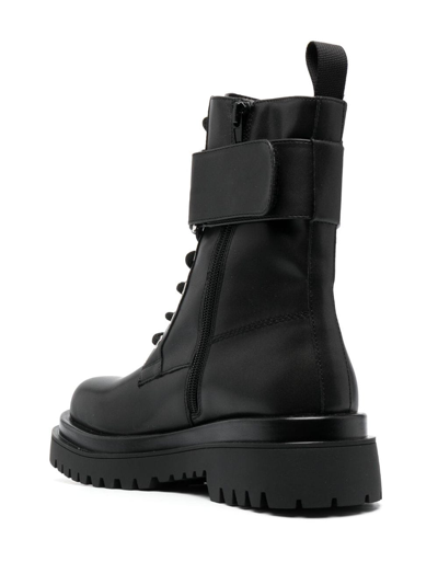Versace Jeans Couture Logo Lettering Lace-up Combat Boots In Black