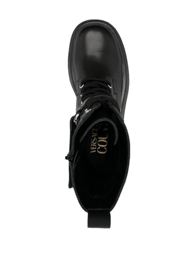 Versace Jeans Couture Logo Lettering Lace-up Combat Boots In Black