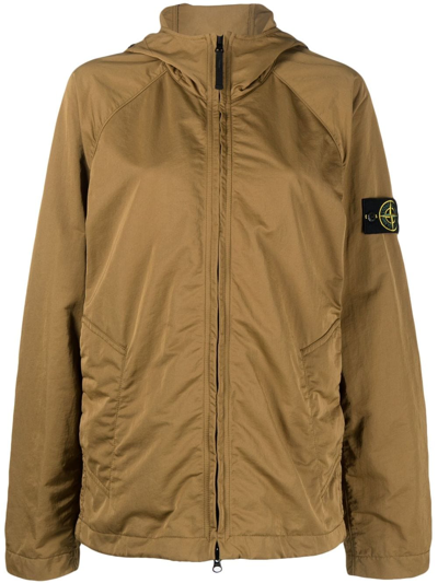 Shop Stone Island Compass-patch Hooded Jacket In Brown