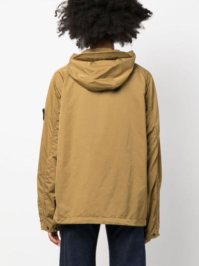 Shop Stone Island Compass-patch Hooded Jacket In Brown