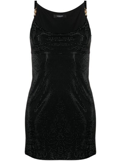 Shop Versace Medusa '95 Crystal-embellished Minidress In Black
