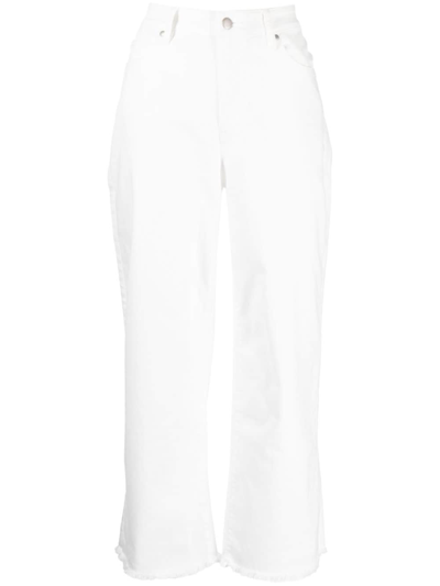 Shop Eileen Fisher Frayed Mid-rise Cropped Jeans In White