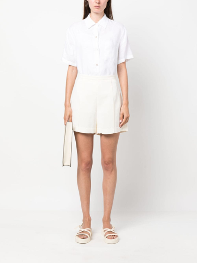 Vince High-waisted Pressed-crease Shorts In Neutrals