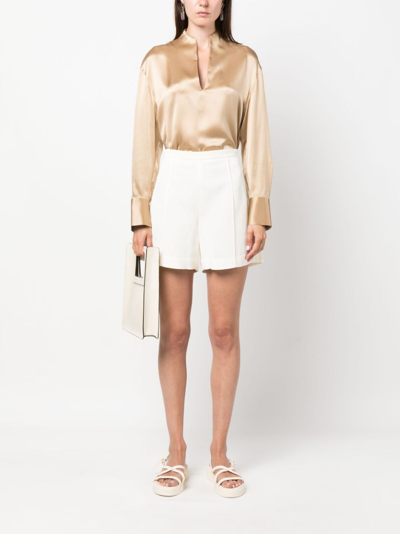 Shop Vince Long-sleeve Silk Blouse In Neutrals