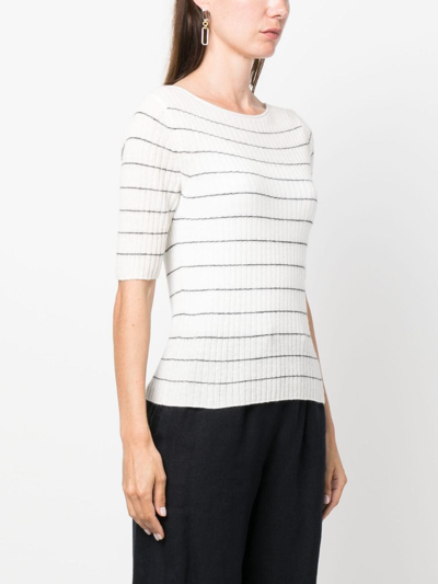 Vince Boat-neck Striped Knitted Top In White