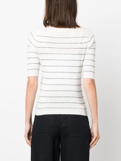 Vince Boat-neck Striped Knitted Top In White