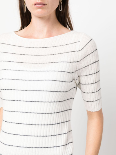 Vince Boat-neck Striped Knitted Top In White