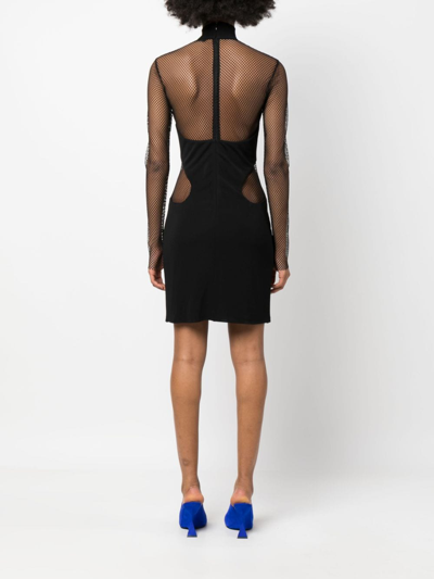 Tom Ford Black Crepe Mini Dress With Mesh Inset Details In Black