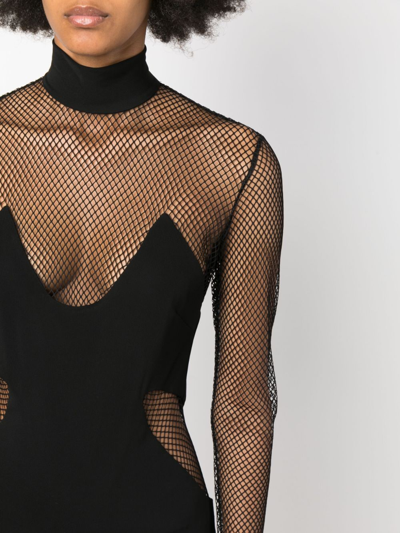 Tom Ford Black Crepe Mini Dress With Mesh Inset Details In Black
