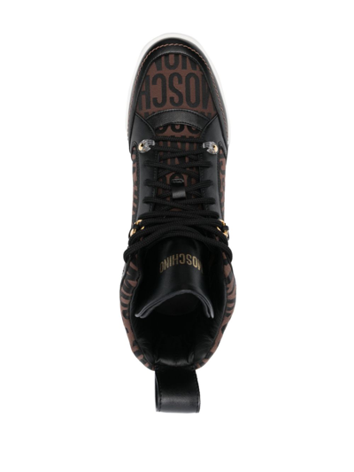 Shop Moschino Logo-print High-top Sneakers In Brown