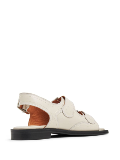 Shop Ganni Buckle-fastening Leather Flat Sandals In Neutrals
