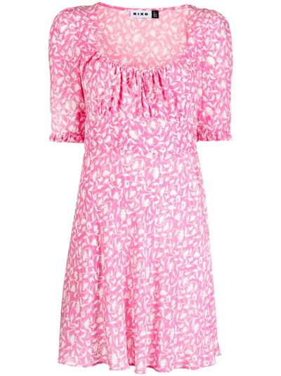 Shop Rixo London Lilita Botanic-print Silk Dress In Pink