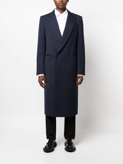 Alexander Mcqueen Double-breasted Coat Navy In Blue