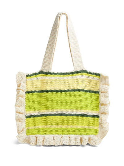 Shop Ganni Stripe-pattern Knitted Tote Bag In Green