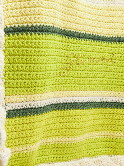Shop Ganni Stripe-pattern Knitted Tote Bag In Green
