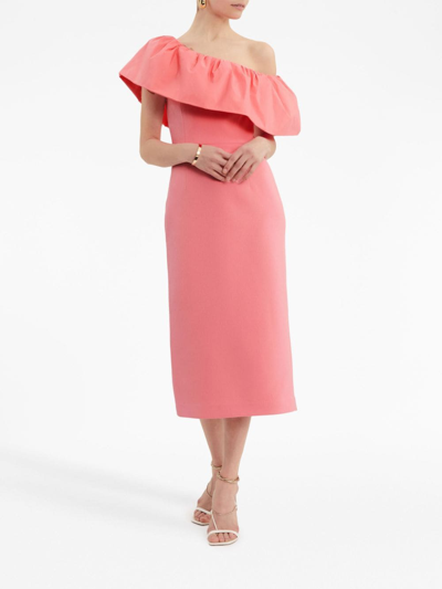 Shop Rebecca Vallance Brittany One-shoulder Midi Dress In Pink