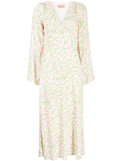Shop Kitri Libby Tulip-print Midi Dress In Neutrals