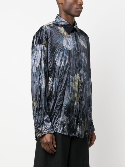 Shop Acne Studios Floral-print Crinkled Shirt In Blue