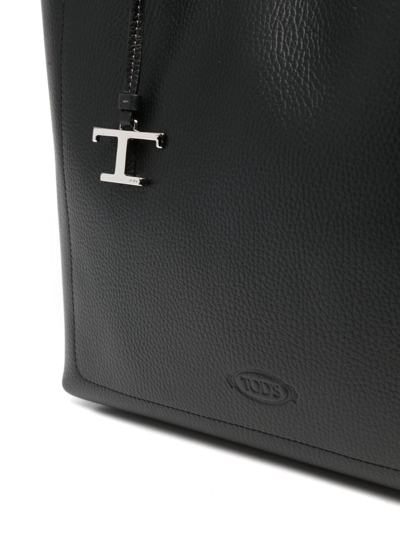 Shop Tod's Logo-charm Leather Tote Bag In Black