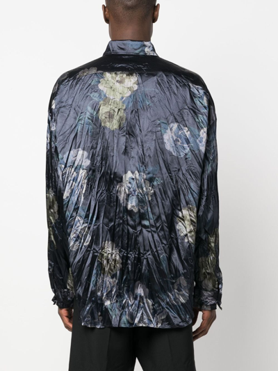 Shop Acne Studios Floral-print Crinkled Shirt In Blue