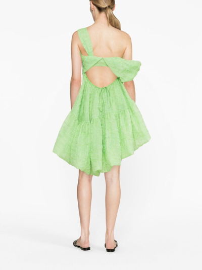 Shop Cecilie Bahnsen Soon Draped Asymmetric Dress In Green