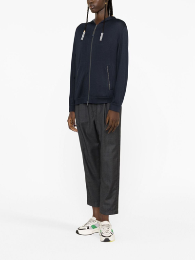 Brunello Cucinelli Women Cotton And Silk Hoodie In Blue
