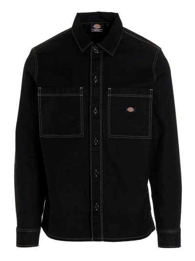 Shop Dickies Logo Patch Buttoned Overshirt In Black
