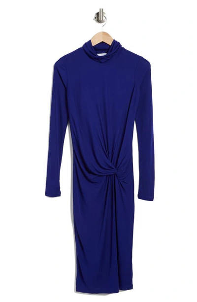 Shop Reiss Freya Twisted Turtleneck Midi Dress In Blue