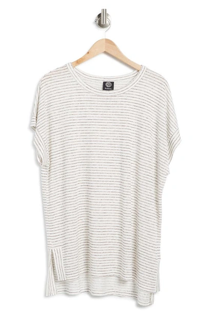 Shop Bobeau Stripe Side Slit T-shirt In Ivory/ Taupe