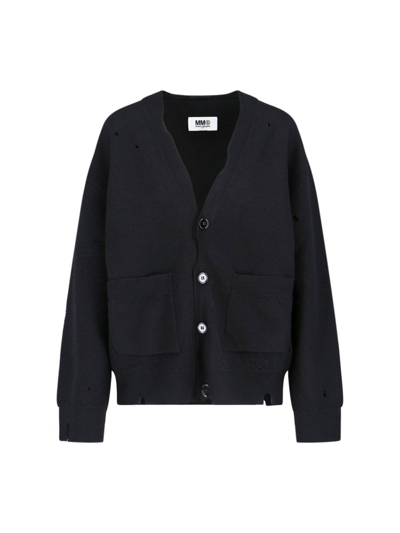 Shop Mm6 Maison Margiela Distressed Knitted Cardigan In Black