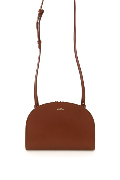 Shop Apc Demi Lune Leather Clucth In Brown