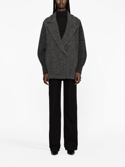 Fabiana Filippi Knitted-sleeves Double-breasted Coat In Grey