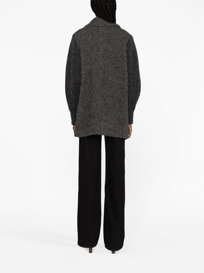 Fabiana Filippi Knitted-sleeves Double-breasted Coat In Grey