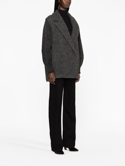 Fabiana Filippi Knitted-sleeves Double-breasted Coat In Grey