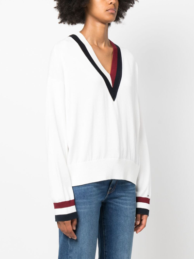 Shop Tommy Hilfiger Colour-block Cotton-knit Jumper In White