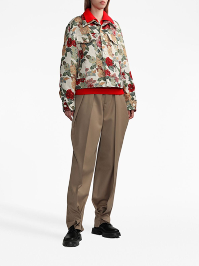 Shop Ader Error Embroidered-floral Shirt Jacket In Neutrals