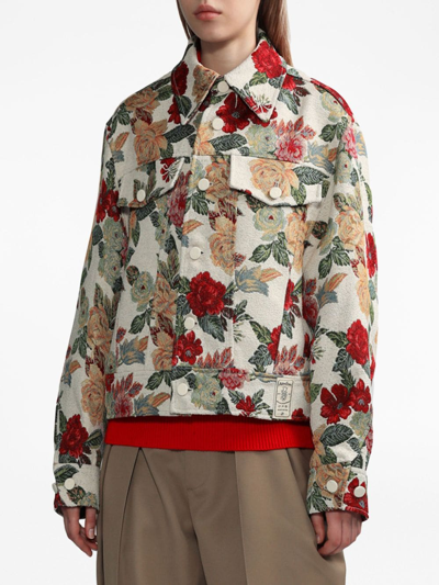 Shop Ader Error Embroidered-floral Shirt Jacket In Neutrals