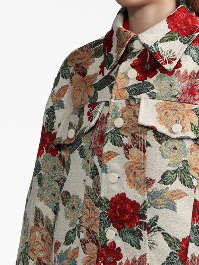 Shop Ader Error Embroidered-floral Shirt Jacket In Neutrals