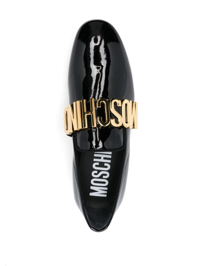 Shop Moschino Logo-plaque Patent Loafers In Black