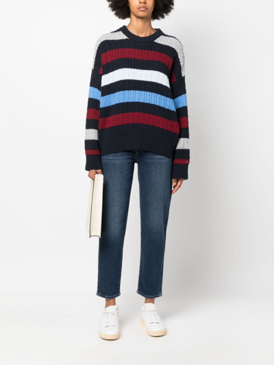 Tommy Hilfiger Striped Cable-knit Jumper In Blue